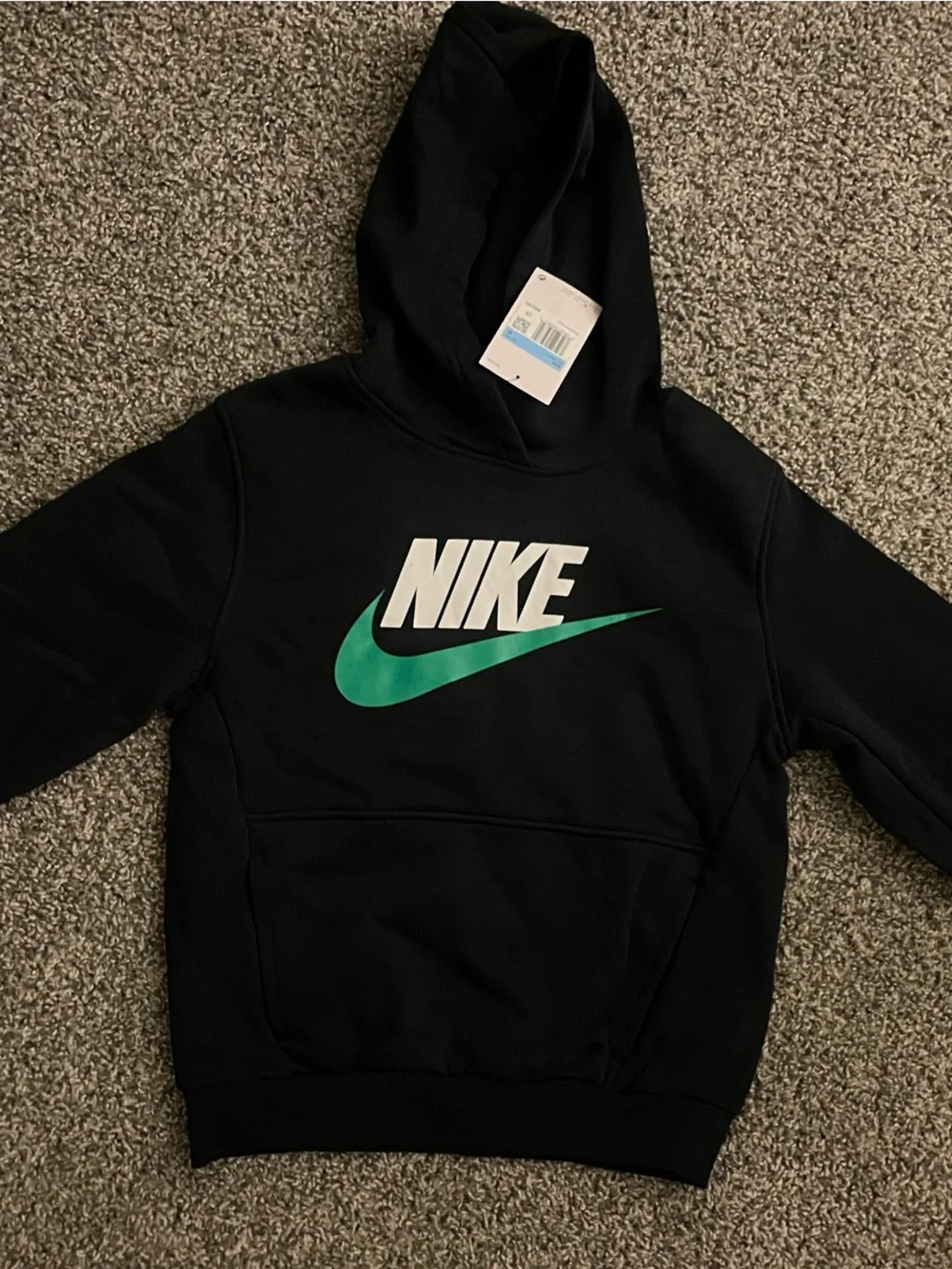 Nike Kids Black Hoodie with Green Swoosh
